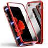 LONYAN Cover per iPhone SE 2022/8/7/SE 2020,Custodia ad Assorbimento Magnetico Montatura in Metallo Ultra Sottile Vetro temperato con Cover Magnetica Integrata (Rosso Trasparente)