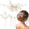 MELLIEX 4 Pezzi Fermagli a Pettine da Sposa, Pettine per Capelli da Sposa Perle Fiore Strass Accessori per Capelli da Sposa per Donne e Ragazze, Oro
