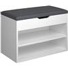 TecTake 800843 Scarpiera Compatta, Scaffale per Scarpe, 2x Ripiani Aperti, 1x Ripiano Apribile, Comoda Imbottitura per la Seduta, Panchina Universale (Bianco)