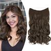 Gairyan Extension Capelli Filo Invisibile Secret Hair Extension Clip Capelli Finti Fascia Unica Wire Trasparente Capelli Sintetici Naturali Lunghi Ondulati Ricci Mossi 45cm - Marrone Castagna