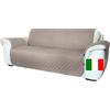 Moonange Copridivano 2 Posti con Braccioli Seduta 120 cm Impermeabile Reversibile Antiscivolo Antimacchia Antigraffio Antipelo Moderno Tortora
