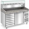 Banco Pizza 1 sportello + 7 cassetti. Piano Granito e vetrina portacondimenti. 151x80x143H. - Vetrina GN 1/4 * linea ECO *