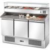 Banco pizza saladette 3 sportelli + vetrina e piano in granito. 140x70x144,5 - Vetrina GN 1/4 * linea ECO *