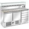 Banco pizza saladette 2 sportelli + cassettiera + vetrina e piano in granito. 142x70x144,5 - Vetrina GN 1/3