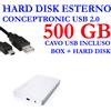 Conceptronic HDD HARD DISK ESTERNO 500GB 2,5" USB 2.0 CHD2MUW PER VIDEO MUSICA FOTO BIANCO
