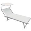 VivaGarden Lettino Prendisole Mare Professionale Spiaggia Giardino Bangkok 181x61x38h cm in Alluminio e Textilene con Tettuccio Parasole colore Bianco - BC807805-BIAN