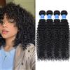 RICHAIR Curly Wave 4 Bundles, 16 Pollici, Curly Human Hair Bundles, Virgin Hair Bundles, Fasci di Capelli Umani Ricci Brasiliani, Capelli Umani Ricci Crespi, 50g/pacco (totale 200g)