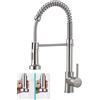SkyPanda - Rubinetto da cucina, girevole a 360°, con doccetta estraibile, materiale in rame, miscelatore con spruzzatore a doppia funzione, H, colore argento spazzolato