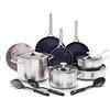 Blue Diamond Cookware Triple Steel Set Di Pentole Antiaderente in Acciaio Inossidabile in Ceramica, 15 Pezzi, Include Padella, Pentole, Senza PFAS, Multistrato, Induzione, Forno, Lavastoviglie,Argento