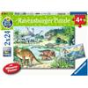 Ravensburger Puzzle per Bambini a Partire dai 4 Anni, 2 Puzzle da 24 Pezzi Ciascuno, 26x18cm, Dinosauri e Loro Habitat