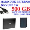 HDD HARD DISK ESTERNO 500GB 2,5" USB 2.0 3GO BK PER VIDEO MUSICA FOTO DATI