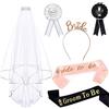 jenich 6 Pcs Decorazioni per Addio al Nubilato Velo Sposa Fascia Futura Sposa Sposo Spilla Bride to Be Groom to Be Corona Diadema Tiara Sposa Addobbi Accessori Gadget Oggetti Kit per Hen Night Matrimonio