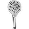 WENKO Soffione Doccia Ultimate Shower, Doccetta a Mano, 3 Funzioni, pochi Spruzzi, silenzioso, Plastica, Collegamento universale ½", adatto per Riscaldatore di Flusso, Ø 13 cm, Argento Lucido/Bianco