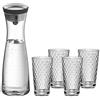 WMF Basic - Set di 5 caraffa da 1 l, con 4 bicchieri da acqua da 275 ml, caraffa in vetro con coperchio, coperchio in silicone, caraffa per acqua con coperchio, chiusura a scatto