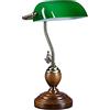 Relaxdays Lampada Ministeriale, con Paralume Orientabile in Vetro e Base in Legno, Luce Scrivania, Biblioteca, Verde E27, 40 W, 26,5 x 43 x 18 cm