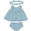 Miniland Dolls: set di vestiti a maglia, realizzato con materiali riciclati, per bambolotto da 38 cm. Modello: vestito con Culotte e fascia in blu.