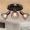 Kimjo Lampada Faretti da Soffitto Orientabili - E14 Faretti 3 Luce Rotonda Nero - Industriale Plafoniera per Cucina Senza Lampadina