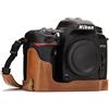 MegaGear Nikon D7500 Ever Ready Custodia metà copertura in Vera pelle per Fotocamera con Tracolla - Marrone - MG1251