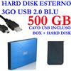 3GO HDD HARD DISK ESTERNO 500GB 2,5" USB 2.0 3GO BLU PER VIDEO MUSICA FOTO DATI
