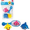 ODS 48822 BABY SHARK Set di 3 squaletti con retino per bagnetto, blu; rosa; giallo; bianco