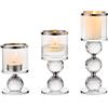 Sziqiqi Portacandele a Colonna in Cristallo, Set di 3 Candelieri in Vetro Trasparente, Candelabri Centro Tavola Moderno per Soggiorno Matrimonio Porta Candele per Decorazione Natalizia, Argento