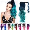 LesafeV Extension a coda di cavallo con capelli colorati sfumati e mossi, 2 tonalità, per cosplay, con clip, da avvolgere per fissare, colore verde/giallo