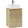 BAIKAL Mobile da bagno onice con fondo ridotto, mobile sospeso a parete con lavabo in ceramica su piano mobile montato senza specchio 45 cm fondo 36, 2 ante Nature