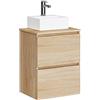 Baikal Mobile da bagno Onyx con fondo ridotto. Mobile sospeso a parete include lavabo in ceramica sopra piano di lavoro. Mobile montato. Senza Specchio 50 cm Profondità 39, 2 Cassetti Rovere Naturale