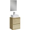 Baikal Mobile da bagno Onyx con fondo ridotto. Mobile sospeso a parete include lavabo in ceramica sopra piano di lavoro. Mobile montato. con Specchio 45 cm Profondità 36, 2 Cassetti Nature