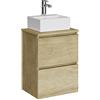Baikal Mobile da bagno Onyx con fondo ridotto. Mobile sospeso a parete include lavabo in ceramica sopra piano di lavoro. Mobile montato. Senza Specchio 45 cm Profondità 36, 2 Cassetti Nature