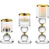 Sziqiqi Portacandele a Colonna in Cristallo, Set di 3 Candelieri in Vetro Trasparente, Candelabri Centro Tavola Moderno per Soggiorno Matrimonio Porta Candele per Decorazione Natalizia, Oro