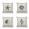 クロスフィールド（Crossfield） Federe per Cuscini, 4 Pack Cuscini Divano Fodera per Cuscino Quadrato Cotone Lino Doppia Faccia Copricuscini Divano Soggiorno Camera da Letto Decor 45x45cm(Stella marina di conchiglia animale di mare)