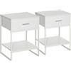 HOMCOM Comodino Moderno Set 2 Pezzi con Cassetto e Ripiano Aperto per Camera da Letto e Soggiorno, in MDF e Acciaio, 45x40x60cm, Bianco|Aosom