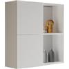 Mama Store Atena Pensile Doppio 2 Ante con vani a Giorno, Bianco Lucido Laccato, L.71 x P.22 x H71 CM