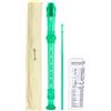 World Rhythm WR-802 Flauto dolce per scuola, flauto soprano in tre pezzi, con scovolino per pulizia, tabella per diteggiatura e custodia - Verde