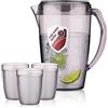 HOMQUEN Brocca In Plastica Con 3 Tazze, Brocca Per Acqua Da 1,8 litri Con Coperchio, Brocca Per Tè Freddo, Caraffa Per l'acqua, Brocca Per Barattoli, Brocca Per l'acqua Con Manico Per Tè (Grigio)
