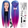 TopDirect Testa per Parrucchieri, TopDirect 75cm Testina per Acconciatura, Blu Viola | Testa Studio Manichini con Capelli 100% Fibra Sintetica, Manichino Cosmetologia Formazione con Staffa+ DIY Accessori