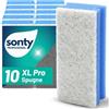 SONTY Spugna professionale per pulizia senza graffi, blu, grande, 10 spugne Jumbo dall'Austria, XXL, per finestre, cucina, bagno, piscina, ristorazione e vetro, 15 x 7 x 4 cm, lavabile