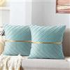 MAIXUN Federa per Cuscini 40 x 40 cm Quadrate Velluto Copricuscini Casa Farmhouse Moderno Azzurro Geometrici Decorazione a Strisce Dorate Federa per Divano Letto Auto Ufficio Camera Set di 4