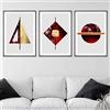 Artze Wall Art Graphical Shapes - Set di 3 stampe artistiche da parete, formato A2, colore: rosso/nero/oro