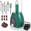 Kredioo Fresa per Unghie Professionale 35000RPM, Lima Elettrica per Manicure e Pedicure, Rimozione Gel/Smalto, Trapano Elettrico, Kit 6 Punte Fresa Unghie, LED, Pulsante Pausa, Verde