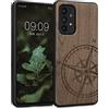 kwmobile Custodia Compatibile con Samsung Galaxy A53 5G Cover - Back Case in Legno con Bumper in Silicone TPU - Bussola vintage marrone scuro