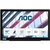 AOC 01 Series I1601P Monitor PC 39.6 cm (15.6") 1920 x 1080 Pixel Full HD LED Argento, Nero