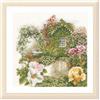 LANARTE Kit a punto croce contato completo arte da parete fai da te giardino di rose set artigianato adulto decorazione salone creativo regalo ca. 40 x 40 cm Cross Stitch Embroidery