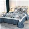 Qucover Copriletto Trapuntato Patchwork 250x270cm, Copriletti per Letto Matrimoniale Estivo & Primaverile, Trapuntino in Microfibra, 3 Pezzi con 2 Federe 50x90cm, Blu Scuro