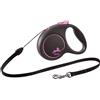 Flexi Guinzaglio Corda S di design nero 5m fino a 15kg rosa