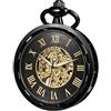 TREEWETO Orologio da tasca con catena da uomo, analogico, meccanismo di carica manuale, viso aperto, scheletro, movimento