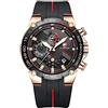 Affute Orologio da uomo cronografo sportivo impermeabile con cinturino in silicone, data, orologio da polso al quarzo luminoso - Oro rosa nero