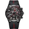 Affute Orologio da uomo cronografo sportivo impermeabile con cinturino in silicone, data, orologio da polso al quarzo luminoso - Nero rosso