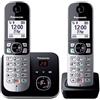 Panasonic KX-TG6862JTB Telefono Cordless Digitale con Segreteria Telefonica Digitale, Unità Base e 2 Ricevitori, ID Chiamante, Blocco Chiamate, Blocco Chiamate Automatiche, Display LCD, Nero